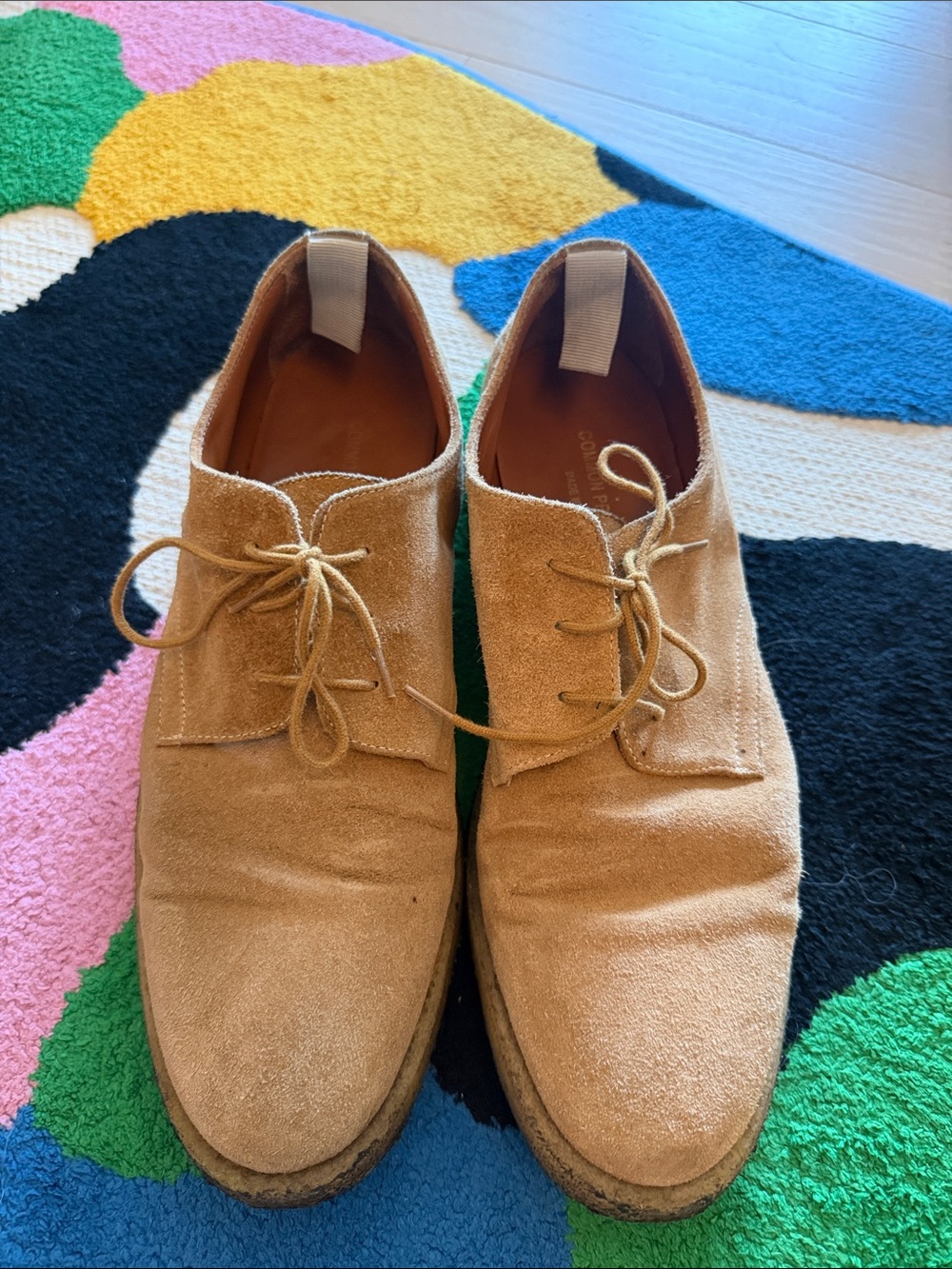 Common Projects Tan Suede Derby Shoes with Crepe Sole